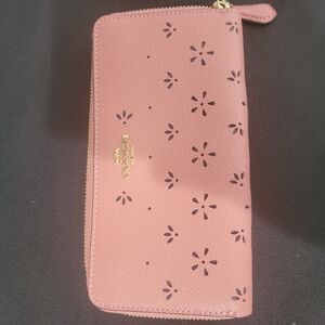Coach Pink Leather Wallet with Floral Cutouts